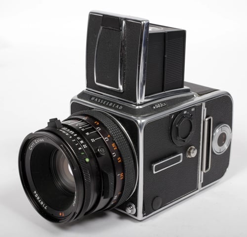 Image of Hasselblad *503CX camera w/ T* Planar 80mm F2.8 CF lens + A12* Back + WLF #0551