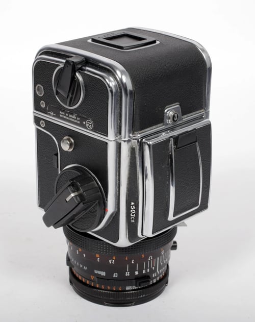 Image of Hasselblad *503CX camera w/ T* Planar 80mm F2.8 CF lens + A12* Back + WLF #0551