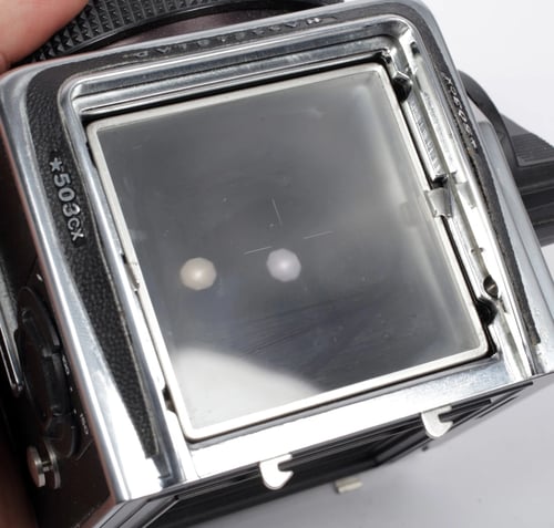 Image of Hasselblad *503CX camera w/ T* Planar 80mm F2.8 CF lens + A12* Back + WLF #0551