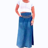 Image 1 of Women Pendleton Vintage Denim Maxi Skirt,  SZ 12  large pockets & side slits . 
