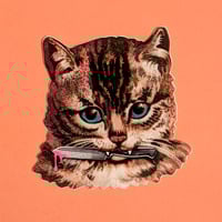 Image 1 of Vintage Kitten with a Knife | Cat Sticker