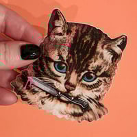 Image 2 of Vintage Kitten with a Knife | Cat Sticker