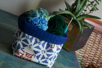 Image 4 of Hand-printed Good Fortune Fabric Storage Basket Craft Supplies Organizer