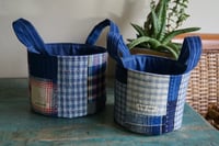 Image 1 of  Round Patchwork Fabric Storage Basket – Vintage Fabric, Slow Stitches