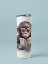 Image 1 of Bear Reading 20oz Thermal Tumbler With Straw. 