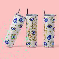 Image 1 of Evil Eye With Hand 20oz Tumbler With Straw and Leak Proof Lid.