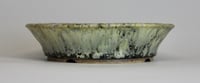 Image 2 of Round bonsai pot in a cream and green matte glaze. D.184mm