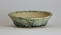Image 5 of Round bonsai pot in a cream and green matte glaze. D.184mm