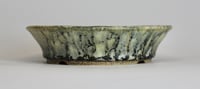 Image 1 of Round bonsai pot in a cream and green matte glaze. D.184mm