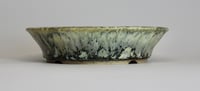 Image 4 of Round bonsai pot in a cream and green matte glaze. D.184mm