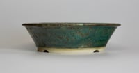 Image 1 of Round bonsai pot in a copper green glaze. D.177mm