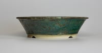 Image 2 of Round bonsai pot in a copper green glaze. D.177mm