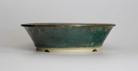 Image 4 of Round bonsai pot in a copper green glaze. D.177mm
