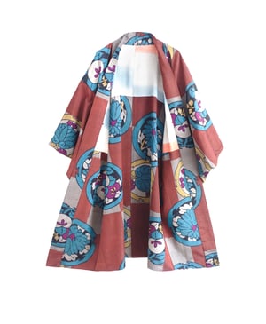 Image of Kort kimono dame i brun og grønblå meisen silke