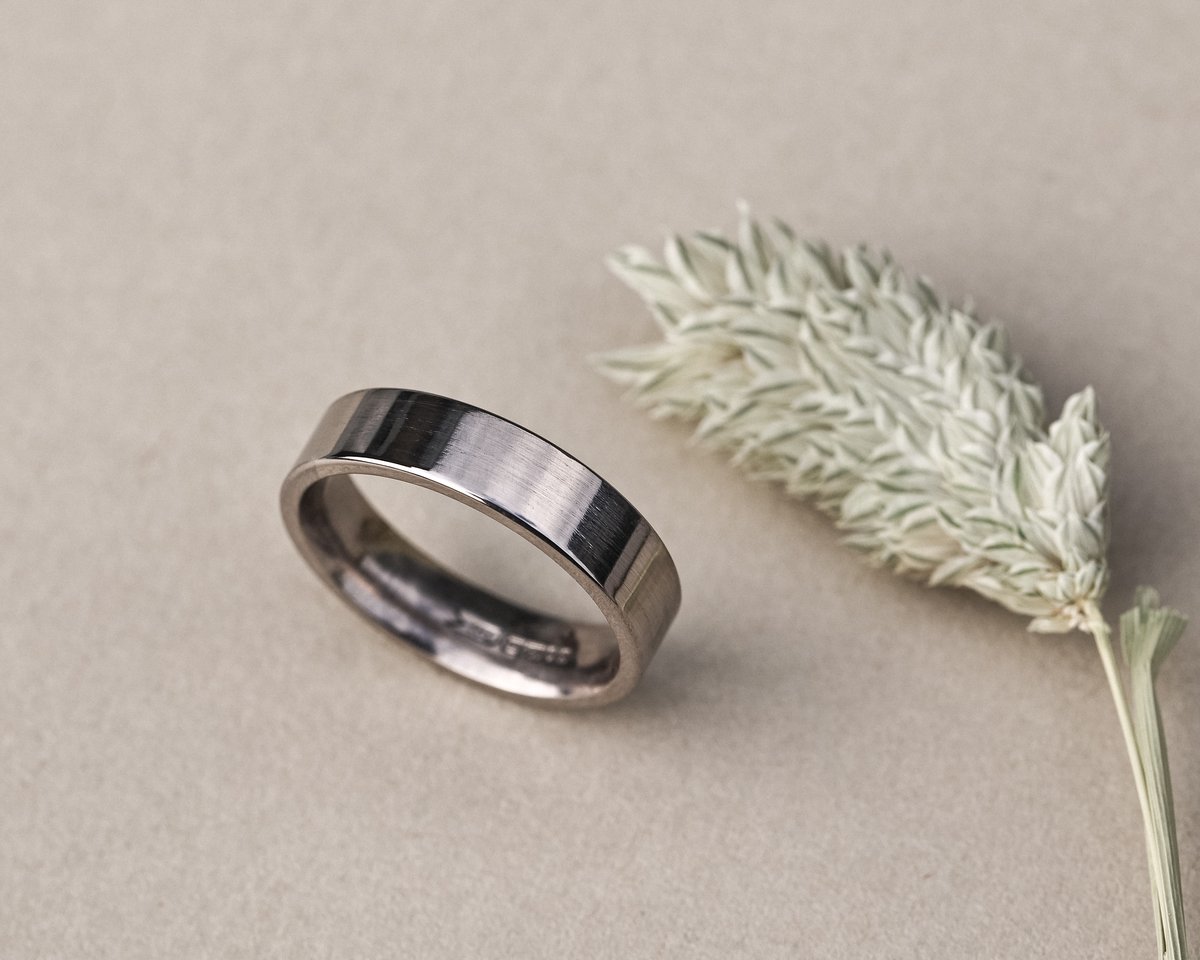 Image of 18ct white gold 5mm matte finish flat court ring