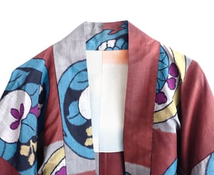 Image of Kort kimono dame i brun og grønblå meisen silke