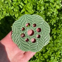 Image 1 of Green Embossed Ceramic Flower Arranging Frog (9 hole).
