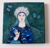 Original acrylic painting on canvas, contemporary artwork, female portrait, blue painting, mystical.