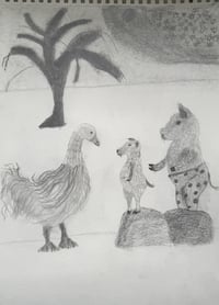 Drawing: Earnest and Hannah talk to The Goose