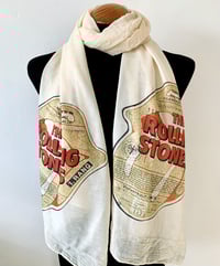 Image 1 of The Rolling Stones Inspired Scarf – Vintage Rock Style Long Beige Scarf with Iconic Band Print