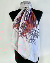 Image 2 of David Bowie Inspired Scarf – Ziggy Stardust Style Long Grey Scarf with Blue and Red Band Print