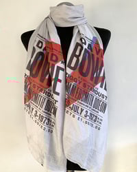 Image 1 of David Bowie Inspired Scarf – Ziggy Stardust Style Long Grey Scarf with Blue and Red Band Print