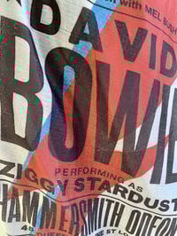 Image 5 of David Bowie Inspired Scarf – Ziggy Stardust Style Long Grey Scarf with Blue and Red Band Print