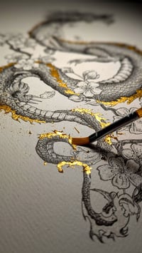 Image 4 of Original drawing - Chinese Golden Dragon - 24 karat gold