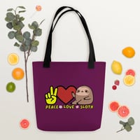 Image 2 of Peace Love Sloth Tote bag