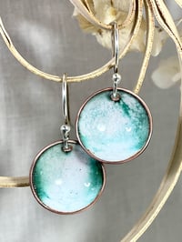 Image 1 of Domed enamel earrings. Teal marble #1