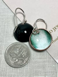 Image 3 of Domed enamel earrings. Teal marble #1