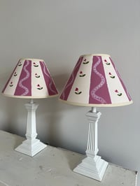 Image 1 of "The Georgians" - Artisanal Pink Striped Lampshades – Hand-Painted Pair for Table Lamps