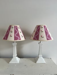 Image 3 of "The Georgians" - Artisanal Pink Striped Lampshades – Hand-Painted Pair for Table Lamps