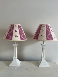 Image 5 of "The Georgians" - Artisanal Pink Striped Lampshades – Hand-Painted Pair for Table Lamps