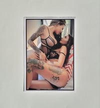 Image 1 of Large Two Gorgeous Tattooed Women in Lingerie Embracing Each Other Matte Vinyl Sticker