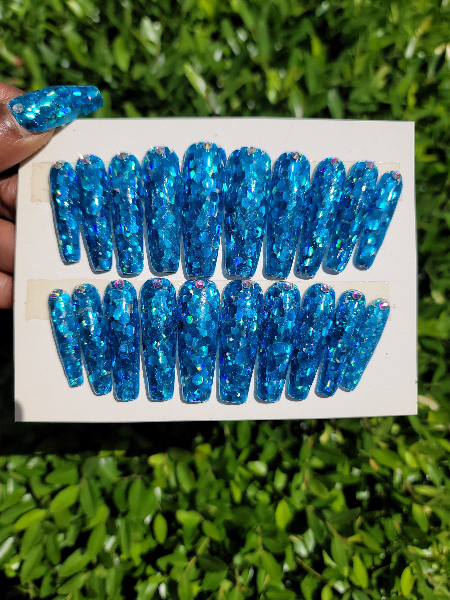 Image of X long blue holographic glitter
