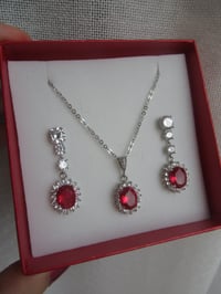 Image 1 of Kate Middleton Princess of Wales Inspired Replikate Oval Ruby Red Crystal Earrings & Necklace Set  