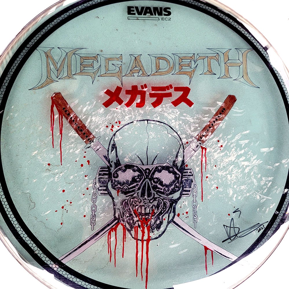 Image of Megadeth Vic 18" Drumhead - illustrated and signed by Dirk