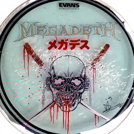 Image of Megadeth Vic 18" Drumhead - illustrated and signed by Dirk