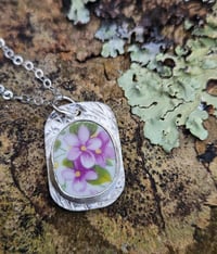 Image 3 of Vintage floral Bone China and Sterling Silver Necklace 