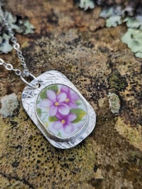 Image 4 of Vintage floral Bone China and Sterling Silver Necklace 