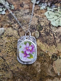 Image 5 of Vintage floral Bone China and Sterling Silver Necklace 