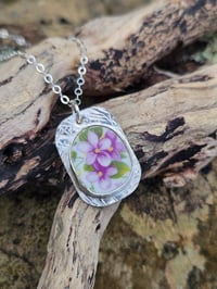 Image 6 of Vintage floral Bone China and Sterling Silver Necklace 