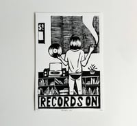 'Records On' Linocut Print
