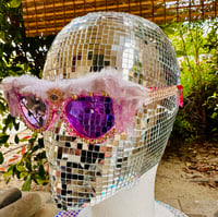 Image 3 of Fuzzy Amethyst Crystal Sunglasses with Evil Eye Detail—“Cosmic Candy Seer”