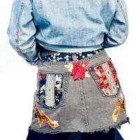 Image 7 of Women's black denim mini skirt, Reworked festival w- studs, patches, pins, chains etc 