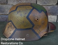 Image 4 of Replica WWI German M-1916 Helmet and Leather Liner. Camouflage pattern & Machine Gun Unit. 