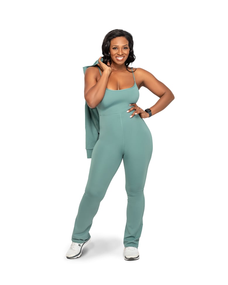 Image of Teal Premium Active Jacket with Flare Leg Jumpsuit
