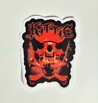 Image 1 of Kittie Doll Head In The Jaws of Cat Skull Matte Vinyl Sticker