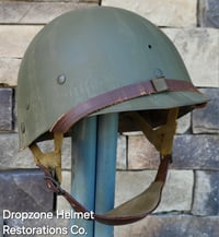 Image 11 of WWII M2 101st Airborne Helmet 506th PIR D-bale Front Seam & WWII Westinghouse liner.